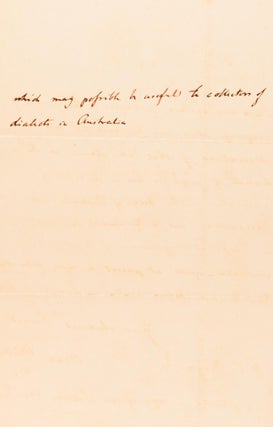 An autograph letter signed by Max Müller to W.C. Mayne, encouraging the documentation of Australian Aboriginal languages. While Müller is best known for his work on India, his keen interest in comparative philology led him to become a champion for the preservation of aboriginal languages around the world. Within a year of writing this letter, Muller became Oxford's first Professor of Comparative Philology, a chair he held until his death. This letter was published in full in the Sydney newspaper 'The Empire' (8 February 1868): 'Through the courtesy of the Honorable T.A. Murray, the subjoined letter, from Max Muller to Captain Mayne, has been handed to us for publication'. Captain William Colburn Mayne (1808-1902), soldier and public servant, arrived in Sydney in 1839; he 'took a lively and humane interest in the well-being of local Aboriginals' (Australian Dictionary of Biography). It was also cited some fifteen years later by E.M. Curr in a defense of his compilation of Aboriginal vocabularies ('The Argus', Melbourne, 9 January 1883; see Samuel Furphy: 'Edward M. Curr and the Tide of History')