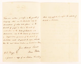 An autograph letter signed by Max Müller to W.C. Mayne, encouraging the documentation of Australian Aboriginal languages. While Müller is best known for his work on India, his keen interest in comparative philology led him to become a champion for the preservation of aboriginal languages around the world. Within a year of writing this letter, Muller became Oxford's first Professor of Comparative Philology, a chair he held until his death. This letter was published in full in the Sydney newspaper 'The Empire' (8 February 1868): 'Through the courtesy of the Honorable T.A. Murray, the subjoined letter, from Max Muller to Captain Mayne, has been handed to us for publication'. Captain William Colburn Mayne (1808-1902), soldier and public servant, arrived in Sydney in 1839; he 'took a lively and humane interest in the well-being of local Aboriginals' (Australian Dictionary of Biography). It was also cited some fifteen years later by E.M. Curr in a defense of his compilation of Aboriginal vocabularies ('The Argus', Melbourne, 9 January 1883; see Samuel Furphy: 'Edward M. Curr and the Tide of History')