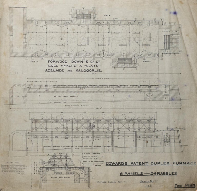 Item #100498 A quantity of original technical drawings, many of them to do with Australia's mining history, primarily from James Martin and Company's Phoenix Foundry, Gawler (near Adelaide, South Australia). There are also some from the Adelaide office of Forwood, Down and Company, Engineers and Founders. The drawings are hand-done in India ink on drafting linen (with each sheet often around a generous 70 x 100 cm). Phoenix Foundry.