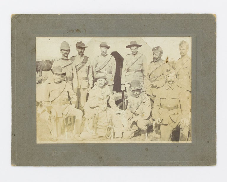 Item #100976 A vintage photograph of a group of eleven Australian soldiers posed in front of a tent, possibly members of the (Third) 'Bushmen's Contingent at Camp, Langwarrin', Victoria, in late 1899. Boer War.