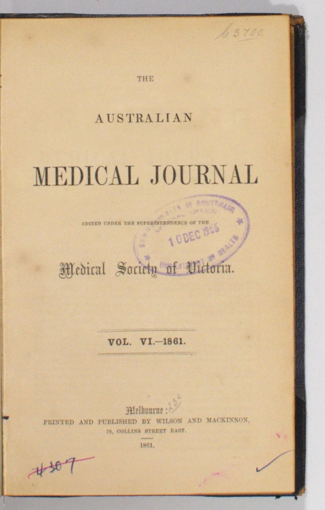 Item #102083 The Australian Medical Journal ... Volume VI, 1861