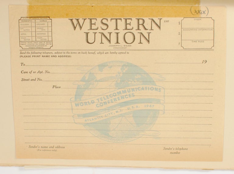 Item #102133 A collection of approximately 77 printed items of stationery relating to telegraphs and telegrams from various companies in Canada, the USA, the United Kingdom and Ireland (circa 1947). Postal Stationery.