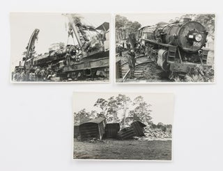 A group of ten vintage photographs featuring the derailment of a South Australian 500 Class Mountain-type locomotive (Number 506)