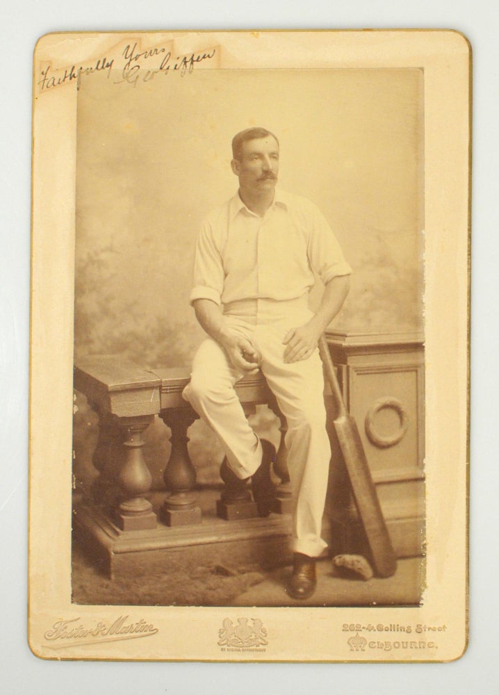 Item #102511 An albumen paper studio portrait photograph (a Paris panel, image size 213 x 139 mm, on the original mount 250 x 175 mm) of the cricketer 'regarded as the world's premier all-rounder at the end of the nineteenth century'. Cricket, George GIFFEN.