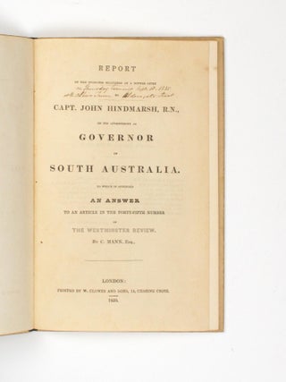 Item #104766 Report of the Speeches delivered at the Dinner given to Capt. John Hindmarsh, R.N.,...