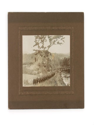 Two vintage photographs of Japanese soldiers in the field, in uniforms of the Russo-Japanese War period (1904-05)