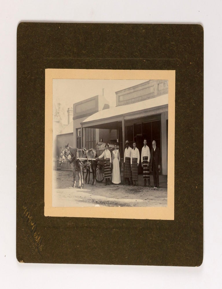 Item #107917 An Edwardian photograph of the staff of a butcher's shop, possibly in Woodside in the Adelaide Hills. Photography.