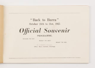 Burra Burra Show Incorporated. Back to Burra Souvenir, 1845-1925 [cover title]. 'Back to Burra', October 24th to 31st, 1925. Official Souvenir Programme. Where to go! What to see! What to do! ...