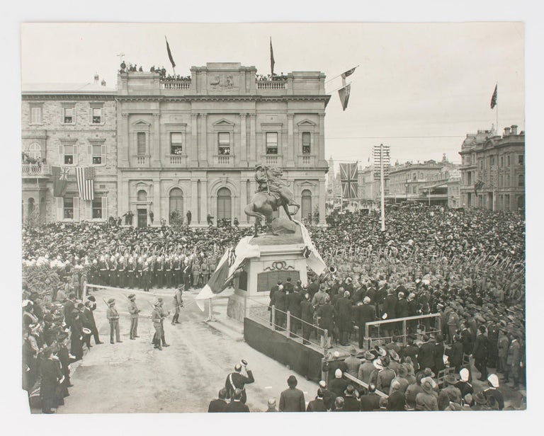 Item #108939 Three large vintage photographs of the unveiling of the South African War Memorial, at the corner of North Terrace and King William Street, Adelaide (then known as the National War Memorial) on 6 June 1904. Boer War, John GAZARD.