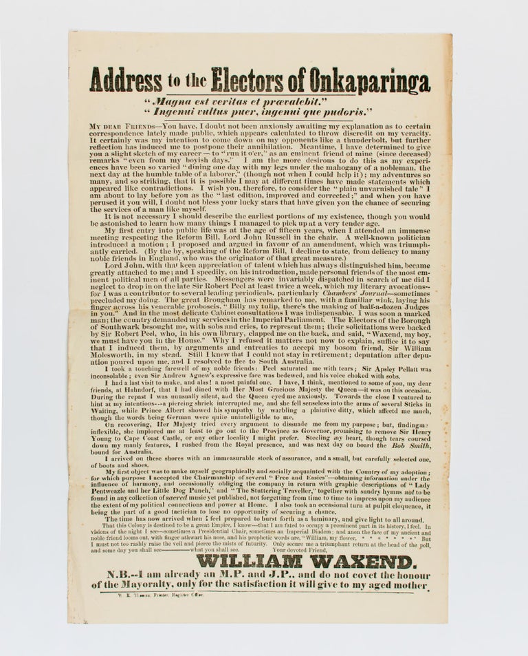Item #108971 Address to the Electors of Onkaparinga. William TOWNSEND, William WAXEND.