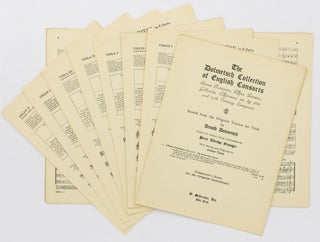 The Dolmetsch Collection of English Consorts. Eleven Fantasies, Airs, Pavans, Galliards, Almains, etc. by 16th and 17th Century Composers. Scored from the Original Version for Viols by Arnold Dolmetsch. Version for Modern String Instruments by Percy Aldridge Grainger, with Bowing and Fingering by Ottokar Cadek ... [Three sets of scores, comprising] Number 1: Alfonso Ferrabosco (died 1628): The Four Note Pavan. Number 2: John Jenkins (1592-1678): 5-Part Fantasy, No. 1. Number 3: William Lawes (died 1645): 6-Part Fantasy and Air, No. 1