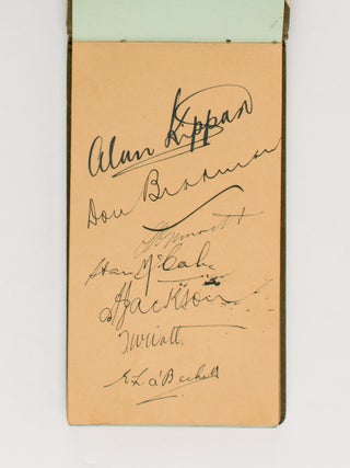 Two leaves in a small autograph album (leaf size 80 × 138 mm) signed in ink (on the rectos only) by all fifteen members of the Australian squad selected to tour England in 1930