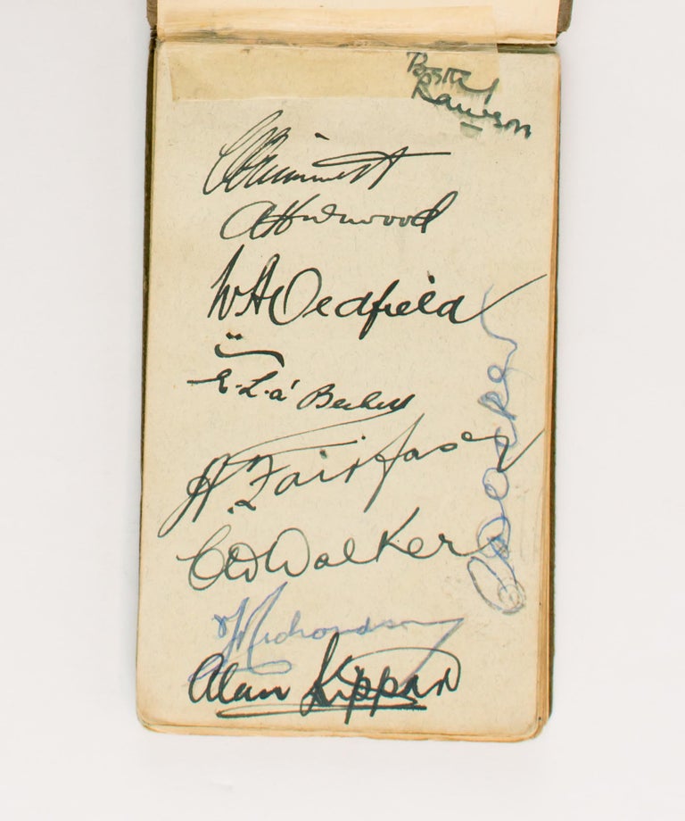 Item #109418 One leaf in a small autograph album (leaf size 80 × 138 mm) signed in ink (on the recto only) by seven members of the Australian squad selected to tour England in 1930. Cricket, 1930 Australia.