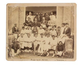 A vintage group photograph captioned 'Cricket Match Feb 02 Furreedpore' ['1902 Faridpur' in another hand on the verso]