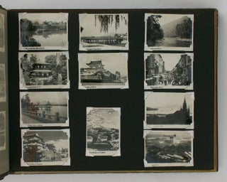 A large photograph album of Japanese origin and Korean War vintage, with the lacquered front cover extensively hand-decorated in colour
