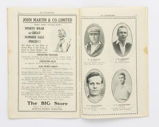 SA 'Cricketer'. Third Test. Adelaide Jan 16th 1925. Souvenir. Records, Photos, Score Sheets Etc. Price Threepence. Comments by J.J. Lyons, Famous Hitter [cover title]