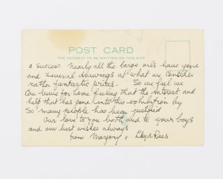 Item #111495 An autograph postcard signed by Lloyd Rees (both sides of a plain postcard with the...