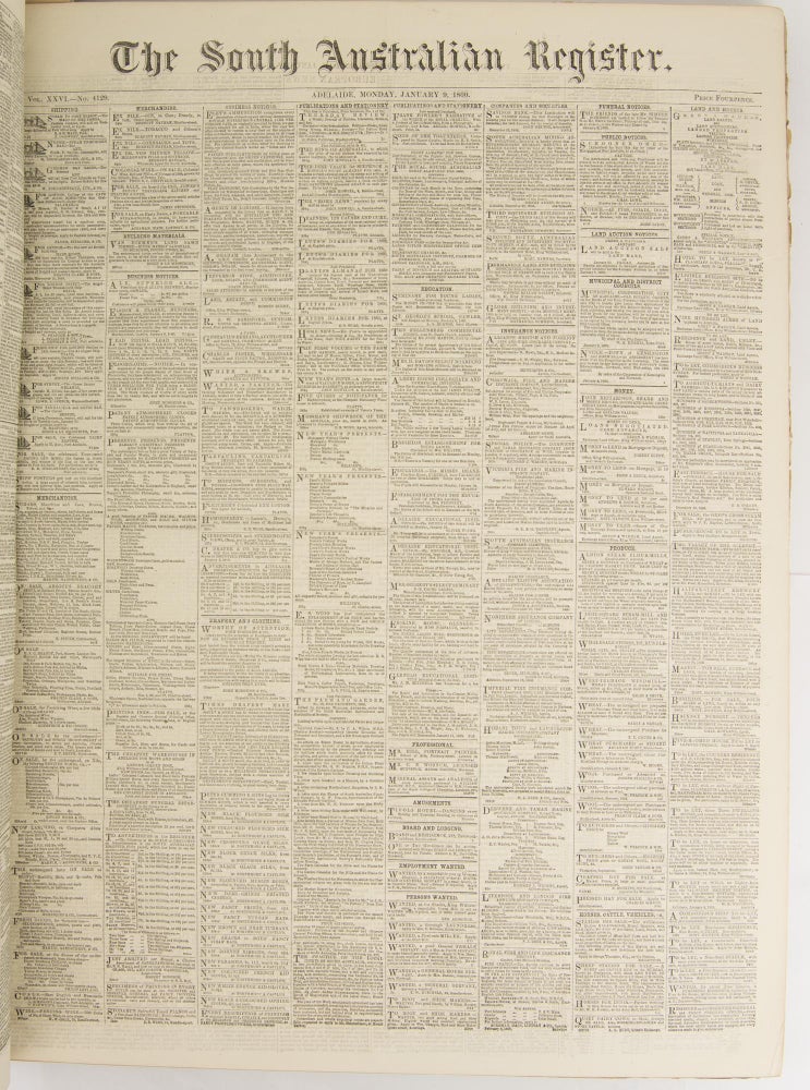 Item #112386 The South Australian Register. [A run from Volume XXIV, Number 4124, Tuesday 3 January 1860 to Volume XXIV, Number 4434, Monday 31 December 1860]. South Australian Register.