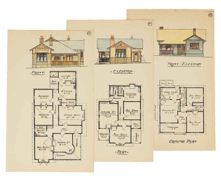 Item #112438 A collection of 36 floor plans and hand-coloured elevations of South Australian house styles of the period around the 1920s. Architecture.