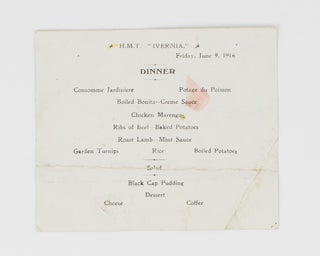 Item #112586 HMT 'Ivernia', Friday, June 9, 1916. Dinner [a menu card]. HMT 'Ivernia'