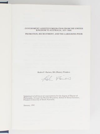 Government-assisted Emigration from the United Kingdom to Australia, 1831-1860. Promotion, Recruitment and the Labouring Poor