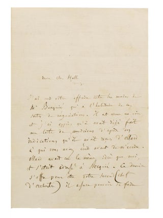 Item #113153 An autograph letter, in French, signed by Berlioz to his friend Charles Hallé, the...