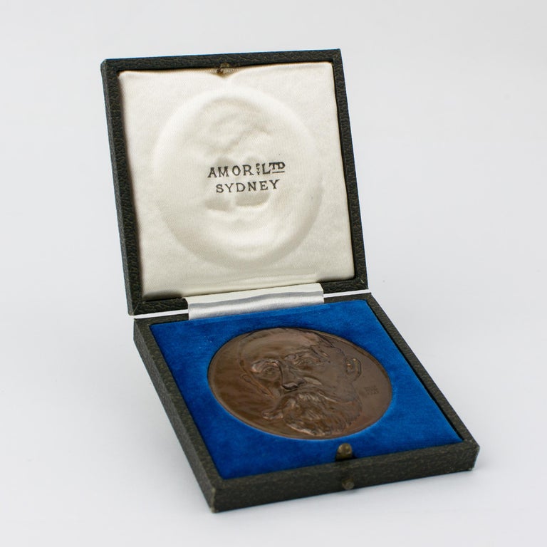 Item #113496 The Henry G. Smith Memorial Medal for chemistry awarded to Sir Geoffrey Badger, eminent organic chemist and later Vice-Chancellor of the University of Adelaide, in 1950. The cast bronze medal was designed by Eileen McGrath (a pupil of Raynor Hoff) and produced by Amor Pty Ltd, Sydney, around 1934. Chemistry.