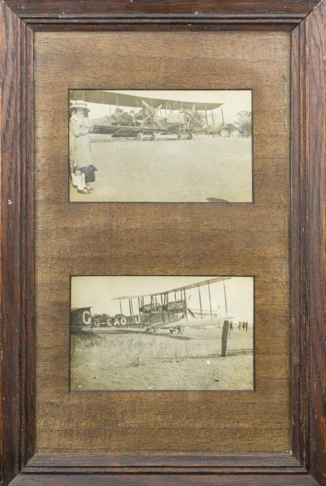 Item #113498 Two original vintage gelatin silver photographs of the Smith brothers' Vickers Vimy aircraft at Northfield airfield, near Adelaide, South Australia, on 23 March 1920, during the celebratory tour after their historic flight from England to Australia in 1919. Captain Sir Ross SMITH, Lieutenant Sir Keith.