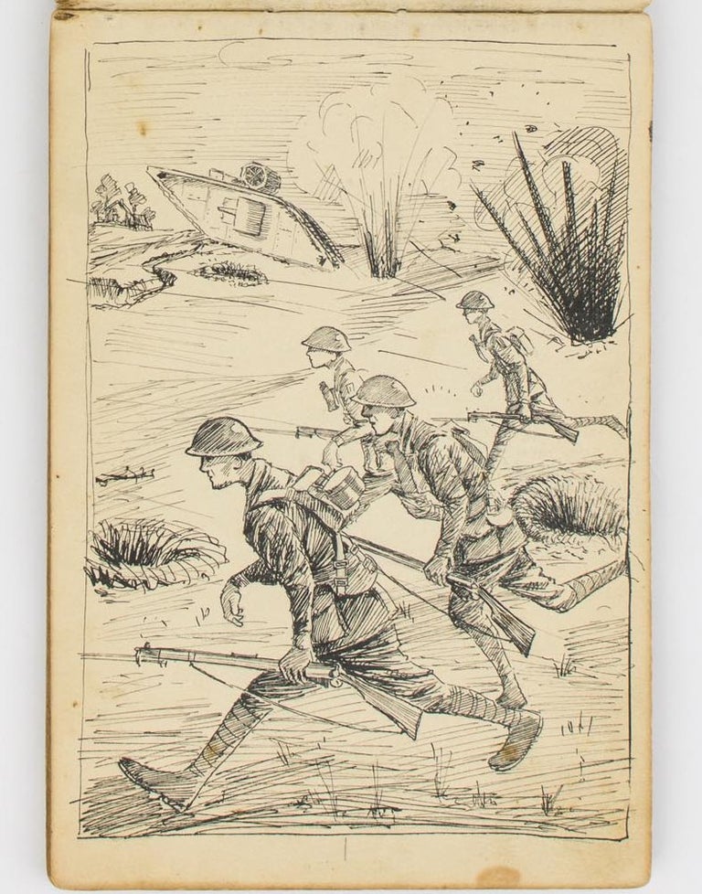 Item #113985 An impressive sketchbook containing 40 original full-page drawings, each accompanied by a poem on the facing page, compiled by two Australian officers on the Western Front during the First World War. The drawings (in pencil, pen and ink, and pen and wash) are by Lieutenant John Horace 'Jack' Green and the verses are by Lieutenant John Harrison Garbutt. Several of the verses appeared later in 'The Musings of a Soldier and Other Poems', which Garbutt published in Ballarat in 1919 under the pseudonym 'Jock of the AIF'. Sketchbook of drawings and, two officers of the 1st AIF, Lieutenant John Harrison GARBUTT, Lieutenant John Horace 'Jack' GREEN, verses, illustrations.