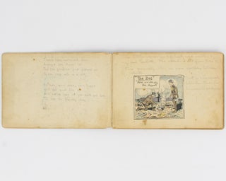 An impressive sketchbook containing 40 original full-page drawings, each accompanied by a poem on the facing page, compiled by two Australian officers on the Western Front during the First World War. The drawings (in pencil, pen and ink, and pen and wash) are by Lieutenant John Horace 'Jack' Green and the verses are by Lieutenant John Harrison Garbutt. Several of the verses appeared later in 'The Musings of a Soldier and Other Poems', which Garbutt published in Ballarat in 1919 under the pseudonym 'Jock of the AIF'
