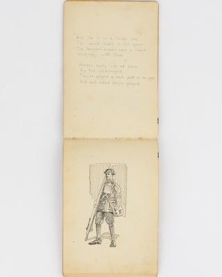An impressive sketchbook containing 40 original full-page drawings, each accompanied by a poem on the facing page, compiled by two Australian officers on the Western Front during the First World War. The drawings (in pencil, pen and ink, and pen and wash) are by Lieutenant John Horace 'Jack' Green and the verses are by Lieutenant John Harrison Garbutt. Several of the verses appeared later in 'The Musings of a Soldier and Other Poems', which Garbutt published in Ballarat in 1919 under the pseudonym 'Jock of the AIF'