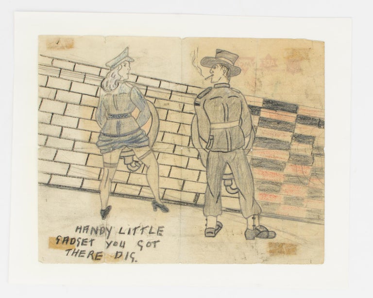 Item #113988 A piece of original Australian 'artwork' - an example of genuine toilet humour from the Second World War. Wartime Cartoon Artwork.