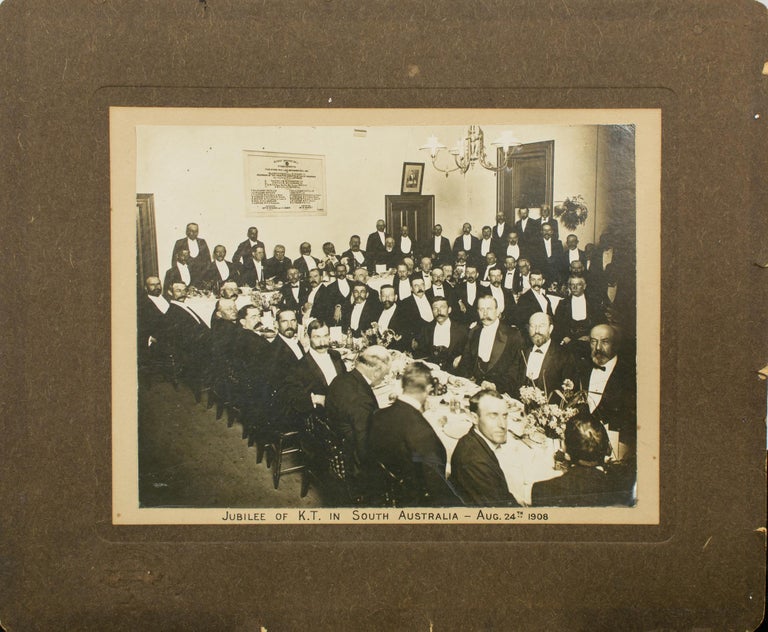 Item #114190 'Jubilee of K[nights] T[emplar] in South Australia - Aug. 24th 1908' (caption on a vintage photograph of the celebratory dinner). Freemasonry.