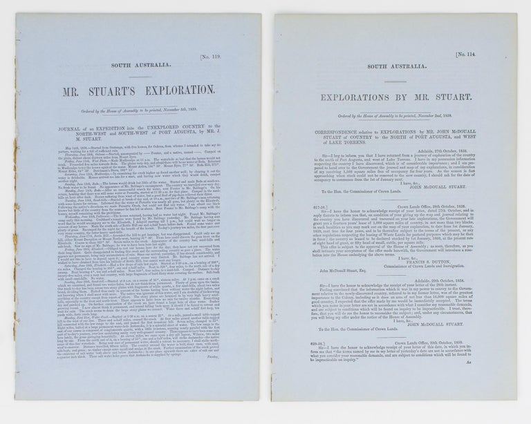 Item #114206 Mr Stuart's Exploration in South Australia ... Journal of an Expedition into the Unexplored Country to the North-West and South-West of Port Augusta. John McDouall STUART.