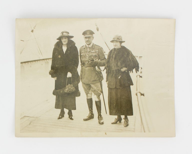 Item #114359 A vintage press photograph of General Sir John Monash and his family departing England for Australia a year after the end of the First World War. General Sir John MONASH.
