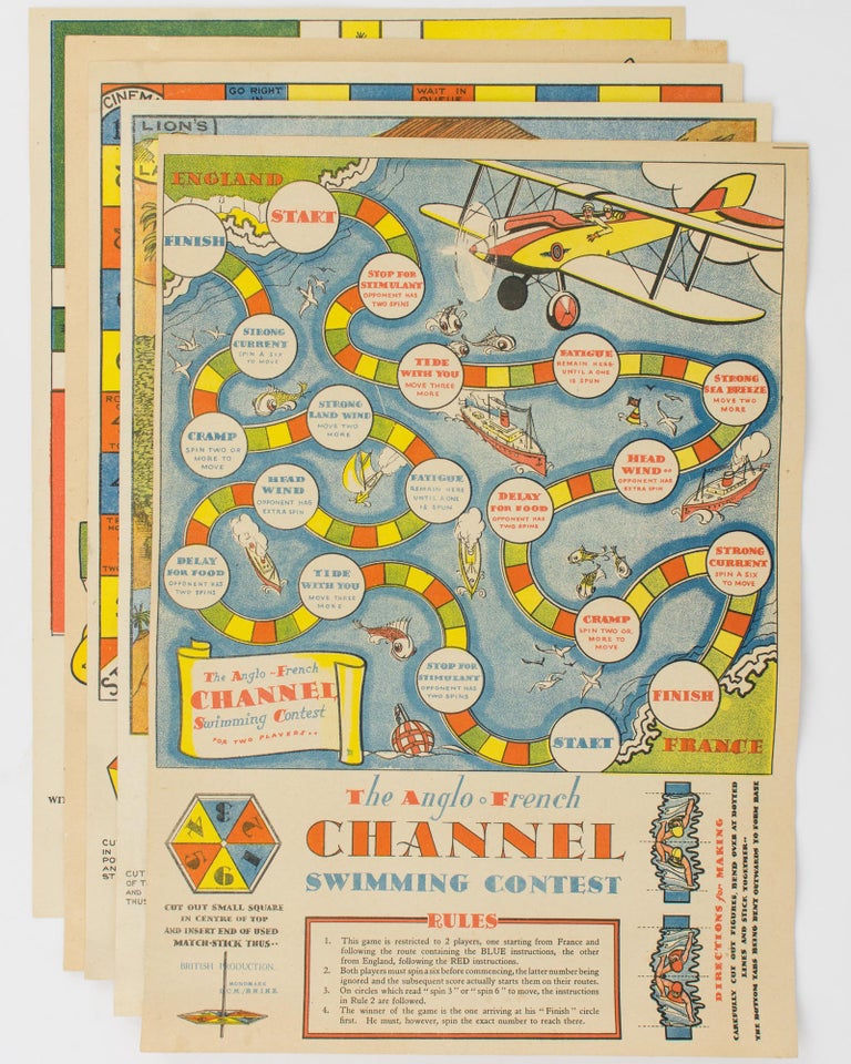 Item #114604 Four 'board' games: 'The Anglo-French Channel Swimming Contest'; 'The Lion & the Hunter'; 'Going to the Cinema. Who will get there first?'; and 'Ludo'. Juvenilia.
