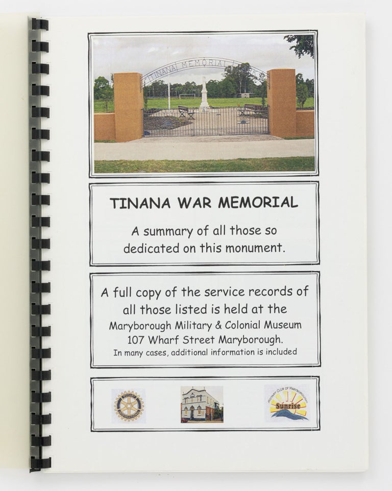Item #114785 Tinana War Memorial. A Summary of all those so dedicated on this Monument