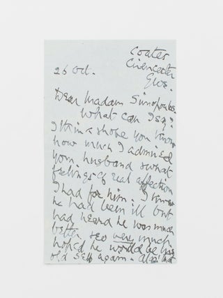 An autograph letter of condolence signed by 'Birdwood of Anzac' to the widow of Charalambos John Simopoulos (1874-1942), Greek Ambassador to the United Kingdom from 1934 until his death