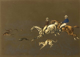 Item #114982 A graphic series of four paintings of a kangaroo hunt, conducted by horsemen and a...