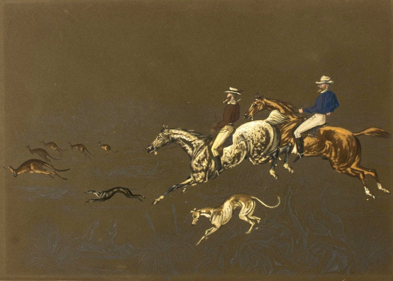 Item #114982 A graphic series of four paintings of a kangaroo hunt, conducted by horsemen and a pack of kangaroo dogs. John Eden SAVILL, 'Cerberus'.