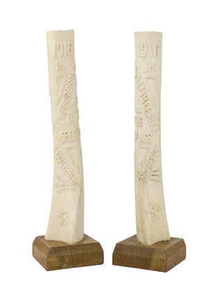 Item #115009 A pair of vases fashioned from the shin bones of domestic cattle by civilian...