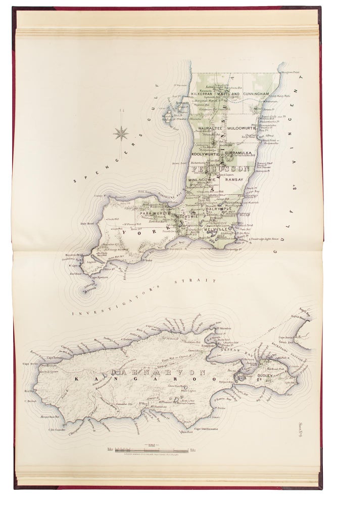 Item #115092 Plan of the Southern Portion of the Province of South Australia as divided into Counties and Hundreds, showing the most Important Settlements, Post Towns, Telegraph Stations, Main Roads, Railways &c. Compiled from Official Documents in the Office of the Surveyor General. Atlas.