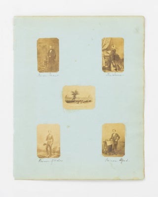 Four small vintage portrait photographs of Queen Victoria, her husband Albert, Prince Consort, and two of their sons, Albert Edward, Prince of Wales, and Prince Alfred, in London in 1860