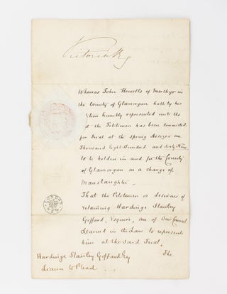 Item #115528 A manuscript licence to plead (written in a secretarial hand), signed at the head by...