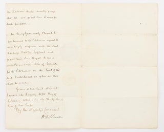 A manuscript licence to plead (written in a secretarial hand), signed at the head by Queen Victoria (as 'Victoria R'), granted to Hardinge Stanley Giffard QC