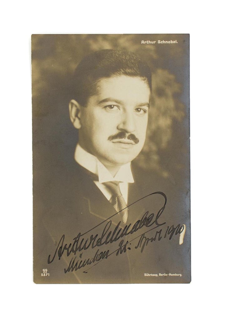 Item #115534 A postcard-format photograph signed and inscribed by Artur Schnabel ('Munchen 21 April 1920'). Artur SCHNABEL, teacher and composer Austrian pianist.