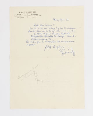 Item #115539 An autograph letter signed by Franz Lehar to an unnamed colleague, supplying him...