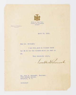 Item #115561 A typed letter signed by Franklin D. Roosevelt as Governor of New York, the year...