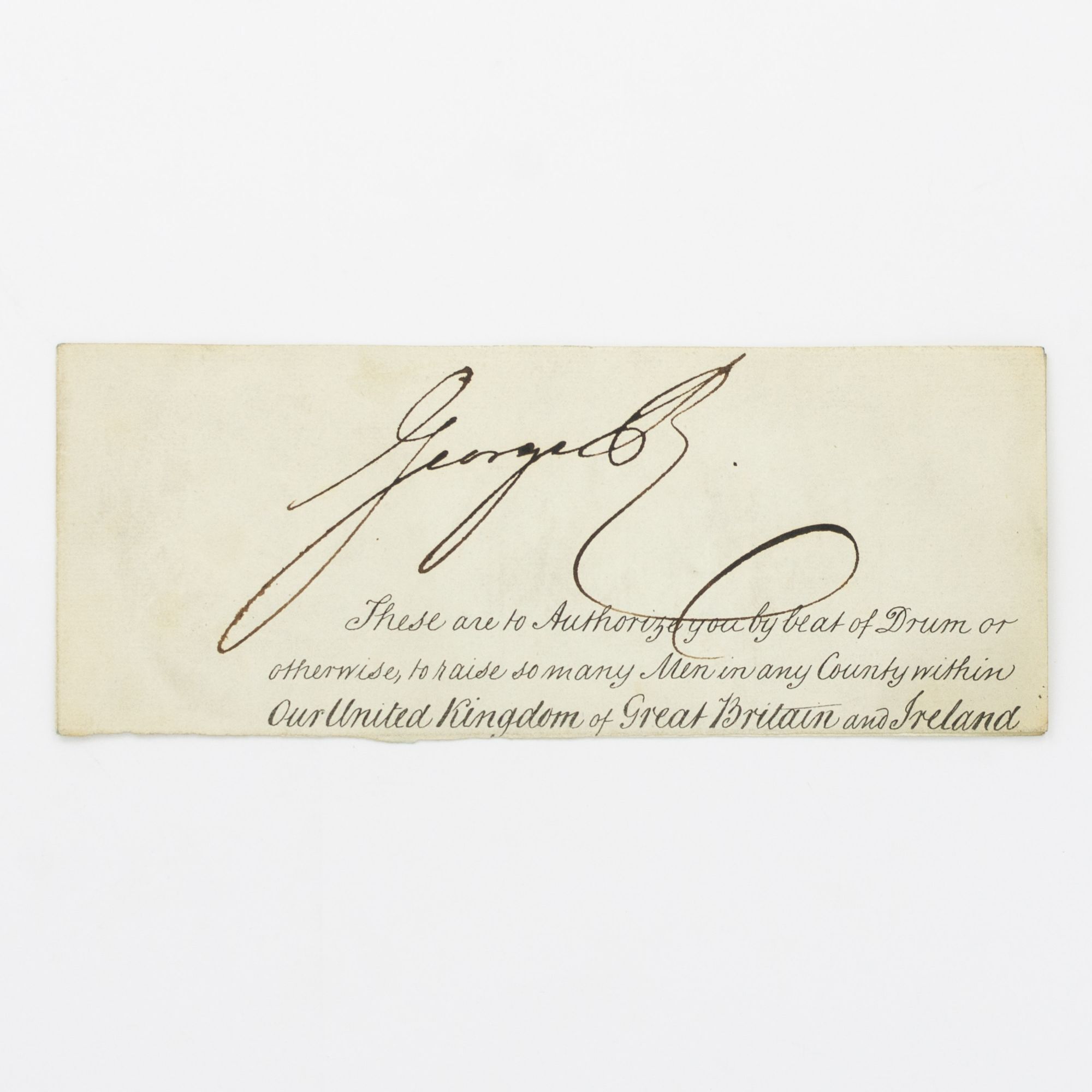 A signature 'George R' at the head of a piece cut from a 'Beat of Drum ...