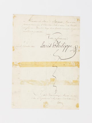 A manuscript document signed by Louis Philippe to the French Ambassador to Russia, Prosper de Barante